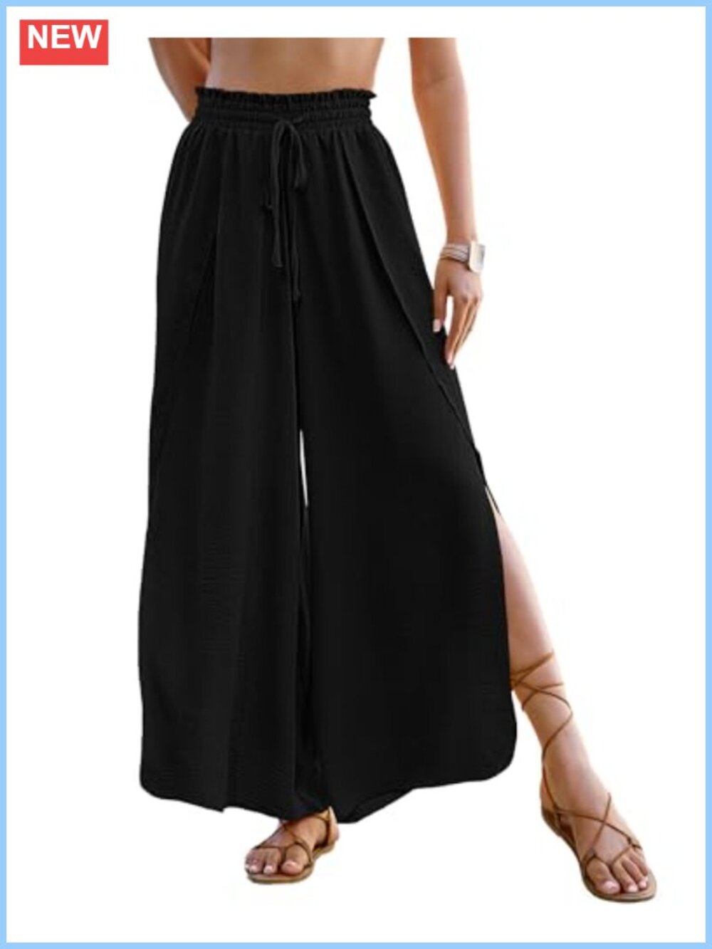 Women Side Slit Wide Leg Palazzo Beach Cover Up Pants
